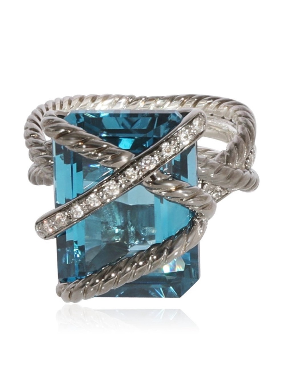 Authentic David Yurman Blue Topaz Cable Wrap Ring SZ 9